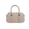 Minimalist beige Boston handbag with lychee texture and silver metal hardware accents - Light Khaki