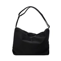 Minimalist black tote bag with adjustable shoulder strap and silver zipper in white background - Black