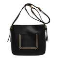 Bolso tote negro minimalista con remaches dorados en U y correa de hombro ajustable - Negro