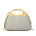 Blue and beige woven evening clutch bag with round wooden handles and golden chain - Green