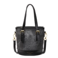 Bolso cubo minimalista en lona gris oscuro y cuero con herrajes dorados - Negro