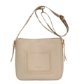 Bolso cubo beige de cuero PU con bolsillo decorativo y correa de tela ancha ajustable - Blanco Roto