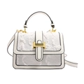 White canvas and leather fringe crossbody bag with top handle and gold hardware - White