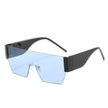 Lunettes de soleil sans monture à dessus plat avec verres bleu clair et branches larges - Monture Noire Verres Bleus