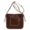 Bolso cubo de cuero PU marrón oscuro mate con costuras blancas y correa ajustable - Marrón