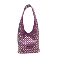 Fashionable purple matte leather hobo bag with silver metal studs and wide shoulder strap - Blue