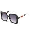 Lunettes de soleil carrées à monture noire et branches décoratives en écaille - Monture Noire Double Verre Gris