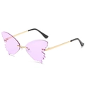 Chic purple butterfly-shaped rimless sunglasses with gold metal frames and serrated edges - Ready Stock / Gold Frame Purple Lens