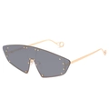 Retro Cat-Eye Übergröße Sonnenbrille mit goldenen Nieten und grauen Gläsern für Damen - Goldrahmen Schwarzgrau