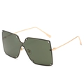 Oversized gold frame square sunglasses with dark green lenses and silver rivet details - Gold Frame Dark Green Lenses
