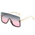 Oversized square sunglasses with gradient grey-pink lenses and gold star studs - Black Frame Green Pink Gradient