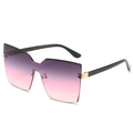 Modische randlose quadratische Sonnenbrille mit lila-rosa Verlauf und schwarzen Bügeln - Schwarzer Rahmen Grau-Rosa Farbverlauf Gläser