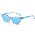 Blue cat eye sunglasses with colorful rhinestones on a transparent plastic frame - Blue Frame / Blue Lens