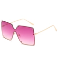 Oversize square rimless sunglasses with pink gradient lenses and gold metal temples - Gold Frame Purple Lens