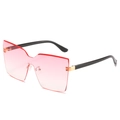 Moderne randlose quadratische Übergroße Sonnenbrille mit rosa Verlaufsgläsern und Goldbügeln - Schwarzer Rahmen Verlauf Rosa Gläser