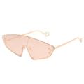 Modern cat-eye shield sunglasses with pink lenses and gold rivet accents - Gold Frame Champagne Lens