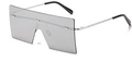 Oversized silver square sunglasses with reflective flat top lens and slim metal temples - Silver Frame White Mirror Lens