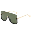 Oversized shield sunglasses with dark green lenses and golden star accents - Black Frame Dark Green Lens
