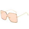 Oversized rimless square sunglasses with tea-colored lenses and golden rivet accents - Gold Frame Pink Lenses