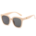 Retro square oversized sunglasses in nude beige with dark grey UV lenses and metal decor - Cream White Frame Gray Lens