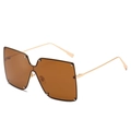 Oversized square sunglasses with brown lenses and gold metal frame with rivet accents - Gold Frame Brown Lens