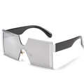 Oversized rimless square sunglasses with silver mirror lenses and black temples - White Frame Silver Mirror