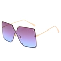 Oversized square sunglasses with gradient violet blue lenses and gold metal temples - Gold Frame Purple Blue Lens