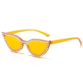 Cat eye sunglasses in translucent orange with hand-set rainbow rhinestone decorations - Yellow Frame Yellow Lens