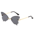 Fashion butterfly-shaped rimless sunglasses with dark grey lenses and sparkling rhinestones - Ready Stock / Gold Frame Black Grey