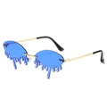 Creative tear-drop blue rimless sunglasses with gold metal frame on white background - Ready Stock / Standard (Incl. 13% VAT) Gold Frame Dark Blue Lenses
