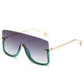 Oversized gradient purple sunglasses with green trim and gold star metal accents - Green Frame Double Gray Lenses