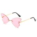 Pink butterfly rimless sunglasses with rhinestone accents and gold metal frames - Ready Stock / Gold Frame Pink Lenses