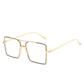 Retro double-bridge square metal eyeglasses frame with black and gold finish for unisex style - Gold Frame Black Ring