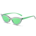 Green cat eye sunglasses featuring colorful iridescent rhinestones on a transparent frame - Green Frame / Green Lens