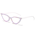 Transparent cat-eye sunglasses with colorful iridescent rhinestones for parties - Transparent Frame Clear Lens