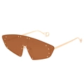 Modern oversized cat-eye sunglasses with brown lenses and golden rivet studs - Ready Stock / Regular (Includes 13% VAT) Gold Frame with Solid Tea Lenses