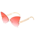 Fashion butterfly-shaped rimless sunglasses with red gradient lenses and gold metal temples - One Size / Gold Frame Gradient Red