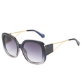 Oversized square sunglasses featuring blue-purple gradient frames and gold metal temples - Blue Grey Frame Double Grey Lenses