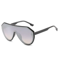 Oversize-Einteiler-Sonnenbrille mit schwarzem Rahmen, Nieten und Verlaufsgläsern - Schwarzer Rahmen Silberspiegel