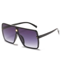 Lunettes de soleil carrées oversize avec monture noire et verres dégradés violets en vue latérale - Monture Noire Double Verre Gris