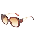 Oversized square sunglasses with brown frames and gold hollow-out metal temples - Tea Frame Gradient Tea Lens