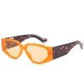 Retro-Sonnenbrille mit orangefarbenem Rahmen und breiten Bügeln im Leoparden-Muster - Gelber Rahmen Gelbe Gläser