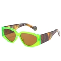 Occhiali da sole geometrici verde neon con stanghette tartarugate e lenti marroni - Montatura Verde Lenti Tè