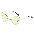 Chic butterfly wing rimless sunglasses with green lenses and sparkling rhinestones - Ready Stock / Gold Frame Green