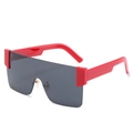 Oversized rimless red frame sunglasses with dark grey lenses and metal nose pads - Red Frame Grey Lens