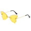 Chic butterfly shaped rimless sunglasses with yellow lenses and gold metal temples - Ready Stock / Gold Frame Yellow Lenses