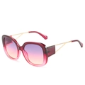Oversized gradient wine red square sunglasses with luxury hollow gold metal temples - Grey Purple Frame Grey Pink Lenses
