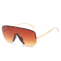 Lunettes de soleil oversize dégradées avec rivets et branches en métal doré ajouré - Monture Dorée Verres Ambrés Dégradés