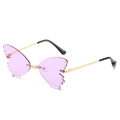 Fashionable butterfly shaped rimless sunglasses with purple lenses and gold metal frames - Ready Stock / Gold Frame Purple Lens