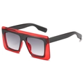 Square oversized sunglasses with red and black contrast frame and gradient grey lenses - Red and Black Frame Double Grey Lens